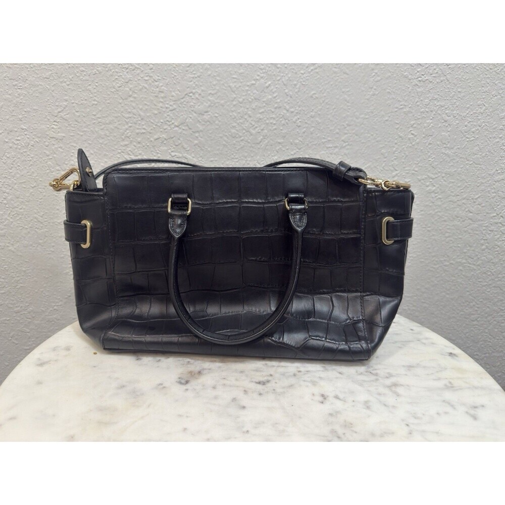 Coach Black Croc Embossed Leather Satchel Shoulder Crossbody Bag - Picture 2 of 11